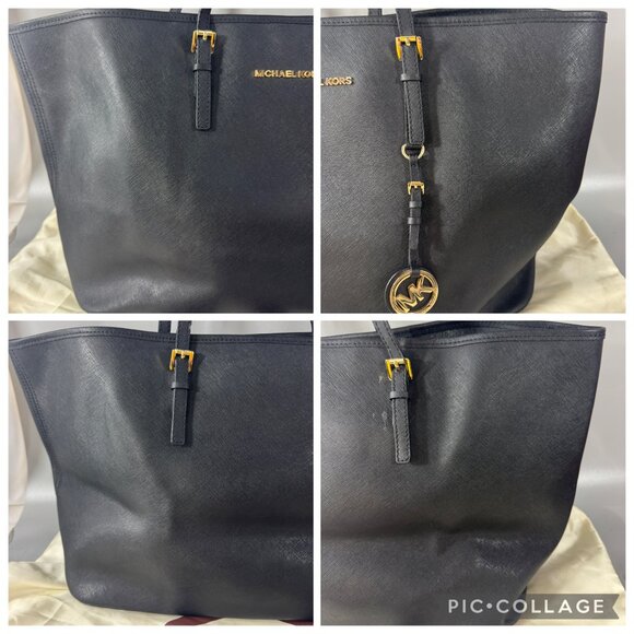 MICHAEL KORS JET SET SAFFIANO LEATHER BLACK TOTE - Picture 6 of 14